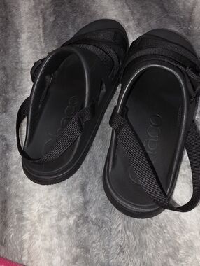 Chaco Black and Faded Coral Logo Outdoor Sandal Sole